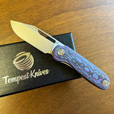 Tempest Knives Tornado 154CM Steel Purple Flow Camo Carbon Liner Lock EDC Knife 