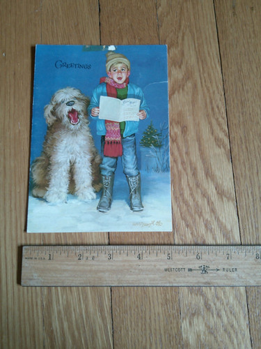 Vtg Christmas Card USED Sheepdog Caroler Wolfgang M. Otto Coronation Collection