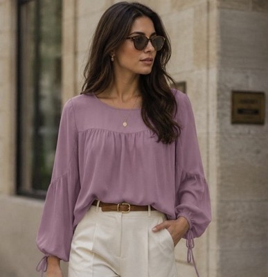 Loft Mauve Pink Puff Sleeves Blouse Medium Office Professional  Flowy