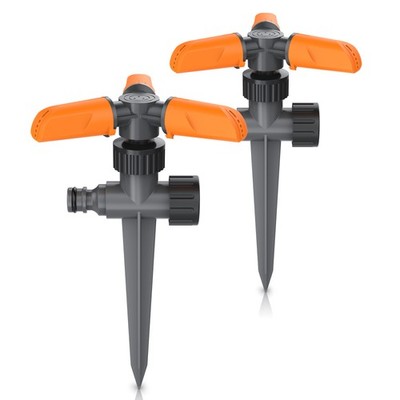 Brandson 2x Gartensprinkler 360° 3 Arm Kreisregner mit 15 Düsen und Bodenanker