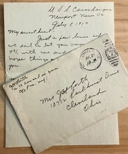 WWI letter USS Canandaiqua to sweetheart, in Ohio,