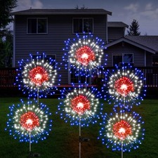 6 Pcs 4th of July Solar Firework Lights Patriotic Solar Light Outdoor Garden ...