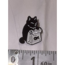 Black Cat With Fish In Bag Pin Brooch