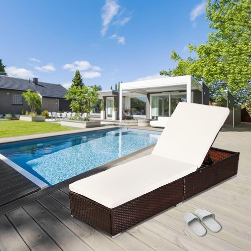 Outdoor Wicker Rattan Sunloungers Recliner Sun Bed Lounger Pool Garden US