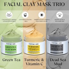 3 PCS Clay Mask Set Turmeric Vitamin C Dead Sea Mud Green Tea Deep Cleansing New