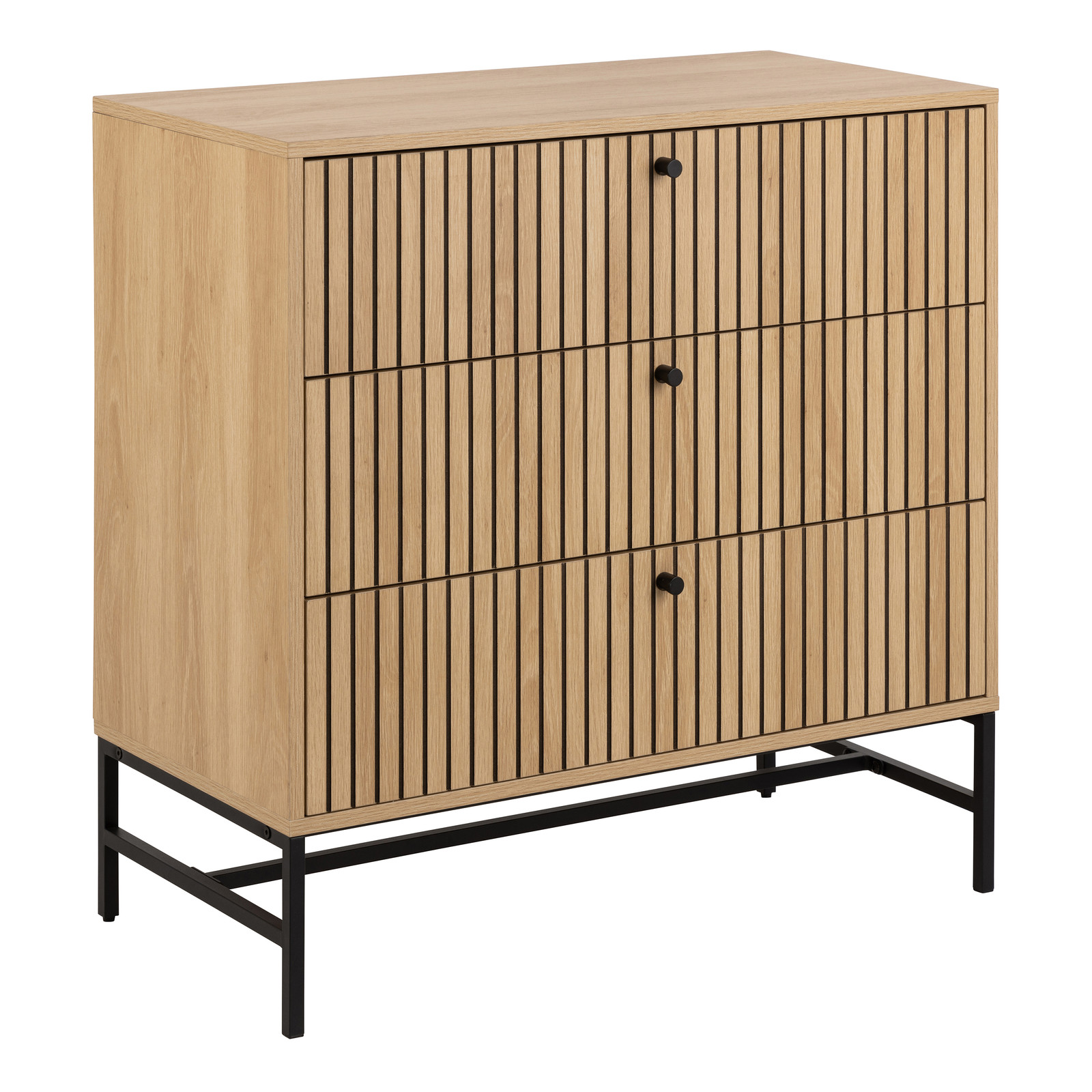 3 Drawer Chest - Oak with Black Legs, Modern Wooden Bedroom Storage Unit
