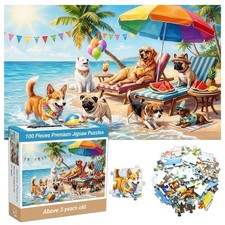 100 Piece Cute Dogs Jigsaw Puzzle Vacationing Puppies Animal Craft