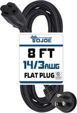 YOJOE Flat Plug Indoor Extension Cord 8 Ft, 3 Prong 15A Power Cord, 14 Gauge