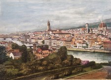 Impresión en acuarela del horizonte de Florencia firmado por Bruna Cerutti Felugo 28" X 19,5"