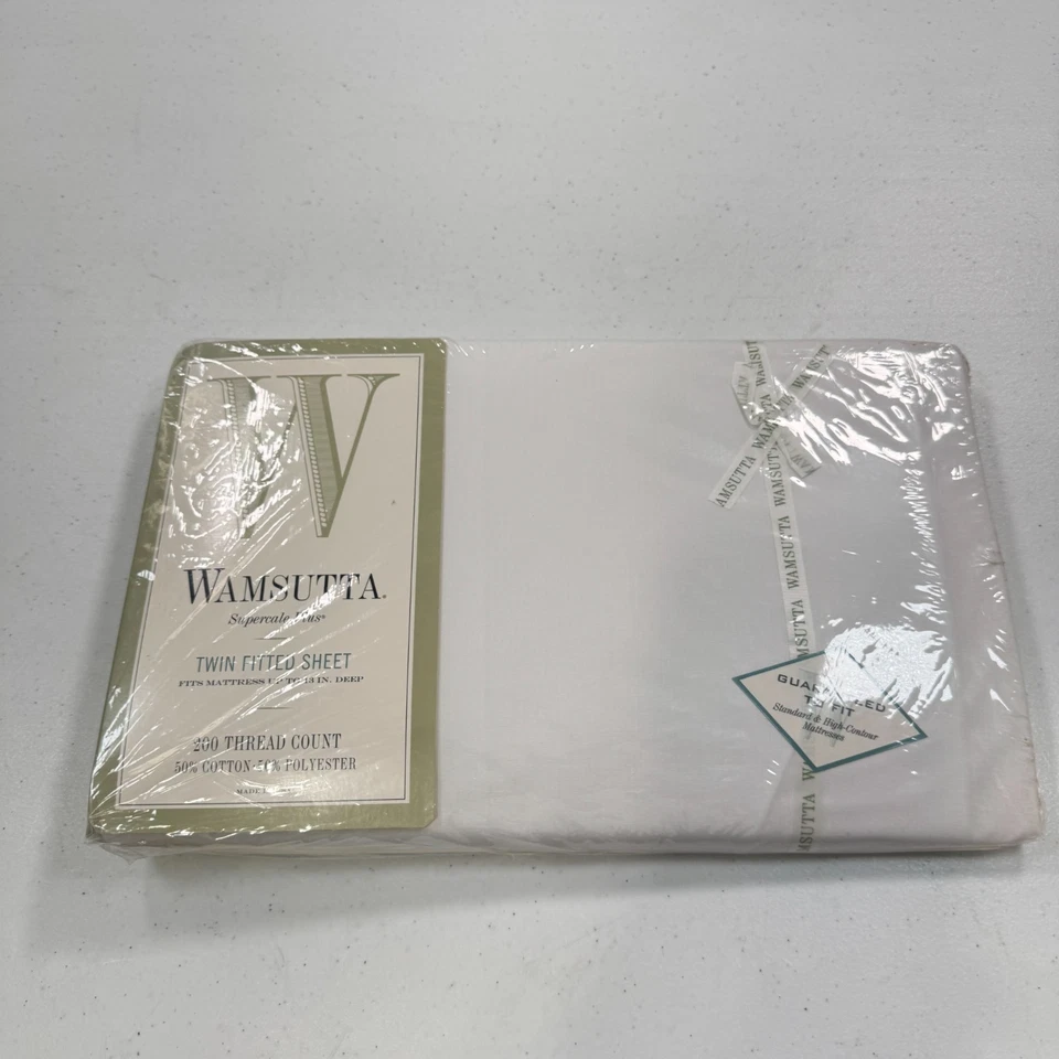 wamsutta twin fitted sheet cotton blend solid white usa supercale - Image 2 of 4