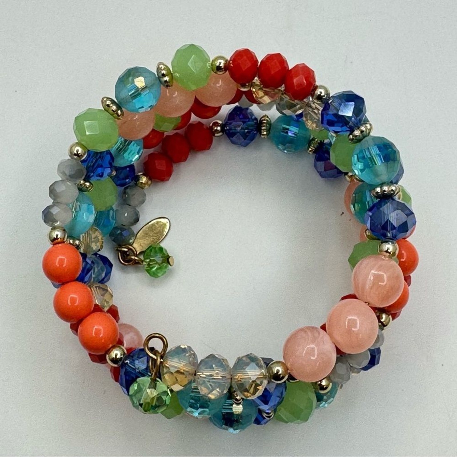 Multicolor Beaded Memory Wire Bracelet Crystal Gl… - image 2