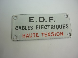 Old EDF enamelled plate high voltage electricity from France factory workshop