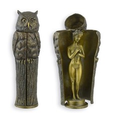 EROTISCHE BRONZESKULPTUR EINER FRAU im einer Eule lz5