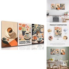 Vintage Coffee Kitchen Canvas Wall Art Set of 3 16x24 Inch Framed