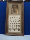 27 US COINS FRAMED UNDER GLASS, 9 ARE 90% SILVER 2 ARE 40% 90 GRAMS SILVER COINS
