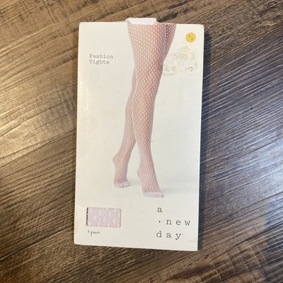 A New Day Women's White Diamond Net Tights Full Toe Hose Sz: S/M