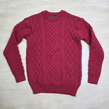 Irelandseye Dublin Mens Burgundy Wool Cable Knit Aran Fisherman Sweater Medium