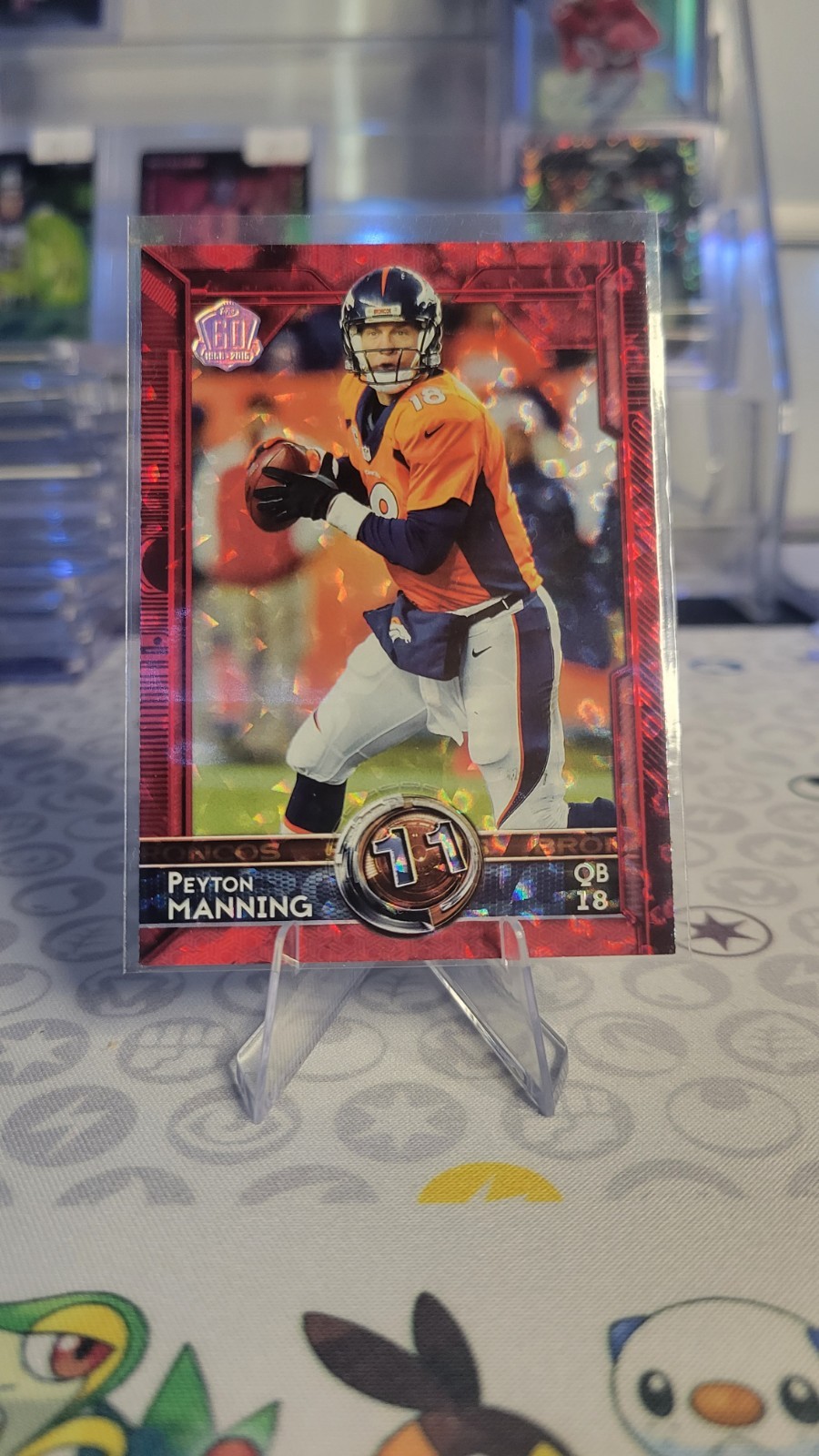2015 Peyton Manning Topps Red Foil 60th Anniversary Stamp #/60