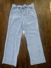 Jolt Womens Linen Blend Wide Leg Pants Size Medium Stripe High Rise Tie Waist