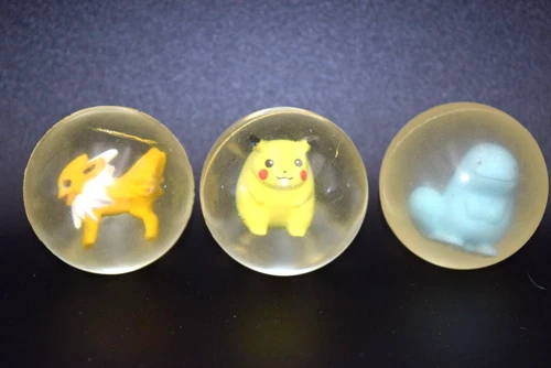 3 Vintage Pokemon Super Bouncy Balls Quagsire Jolteon Pikachu
