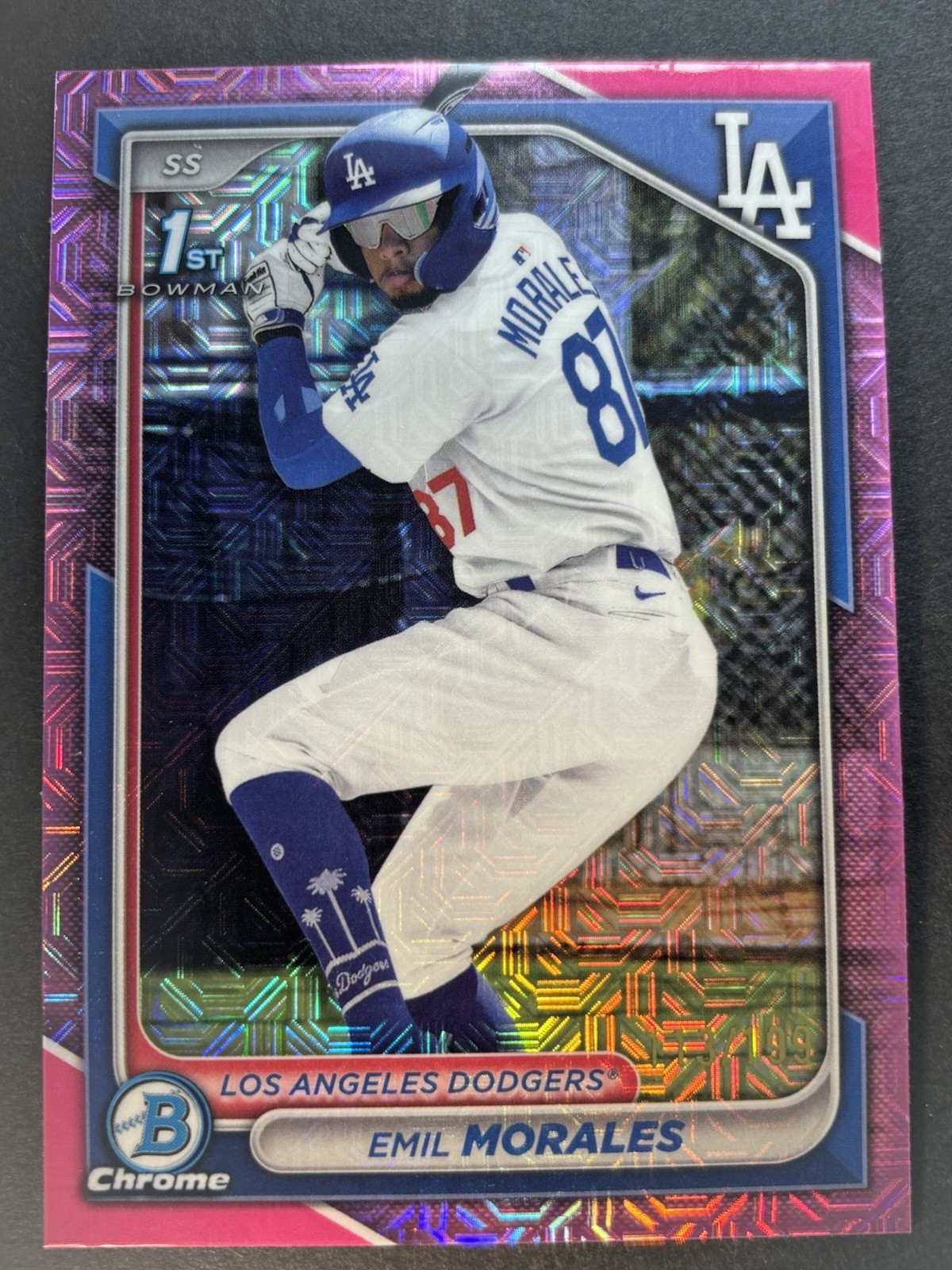 Emil Morales /199 Pink Mojo 1st Refractor 2024 Bowman Chrome Mega Box Dodgers D