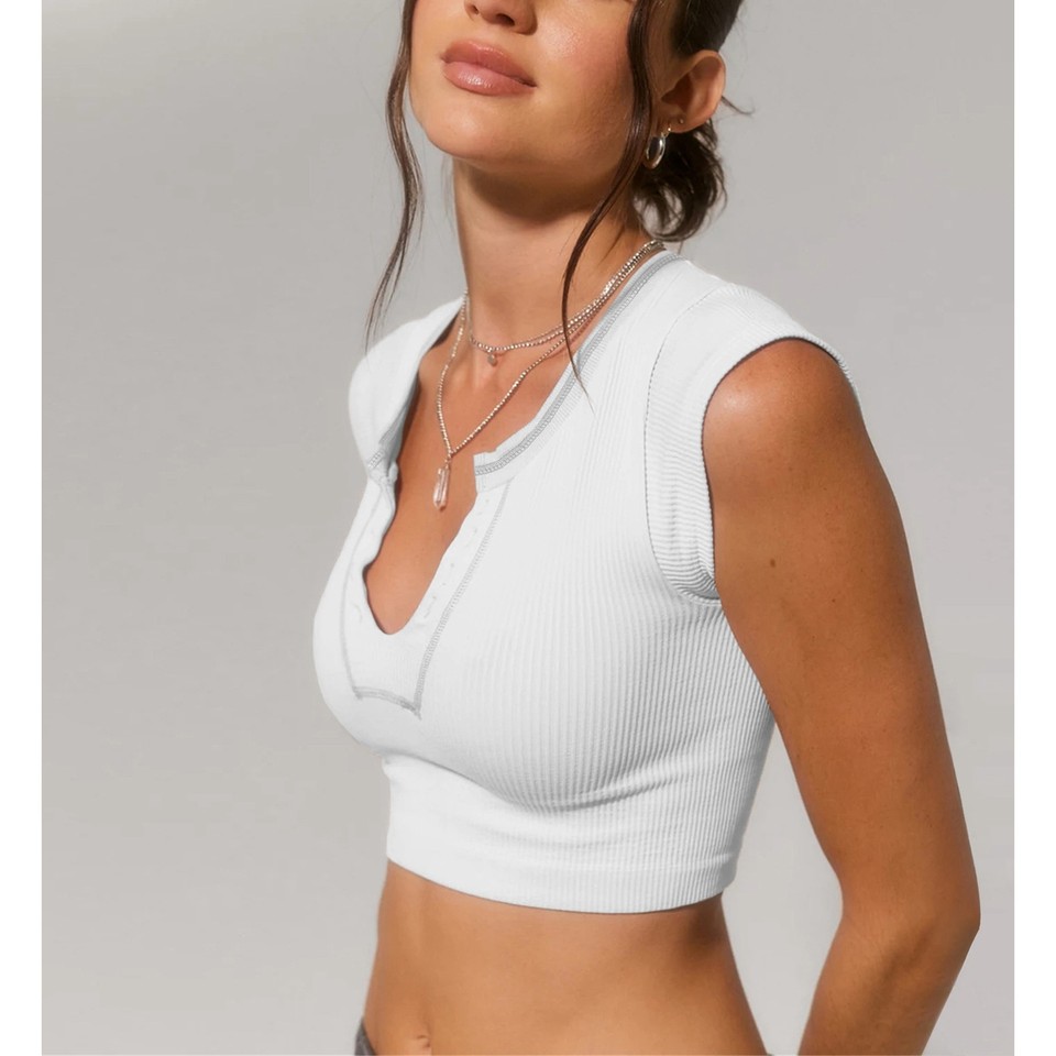 Women V Neck Ribbed Knit Tank Tops Fashionable Slim Fit Women