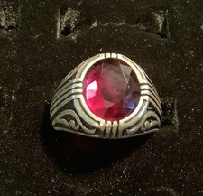 RING Detailed Design 925 STERLING SILVER BAND FACETED Simulated RED Ruby Sz 8.5