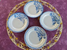 4 Assiettes à Dessert Sarreguemines Digoin Modèle André Décor Floral Bleu 20,5cm