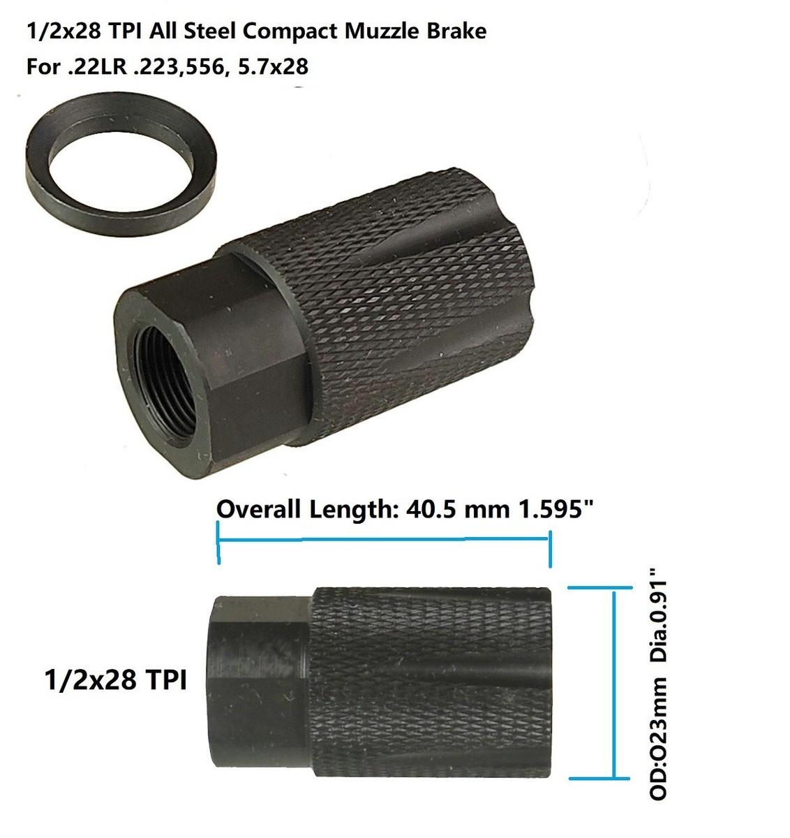 Steel Compact Low Concussion 1/2x28 Muzzle Brake Compensator For