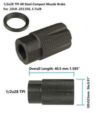 Steel Compact Low Concussion 1/2x28 Muzzle Brake Compensator For .22 .223 5.56