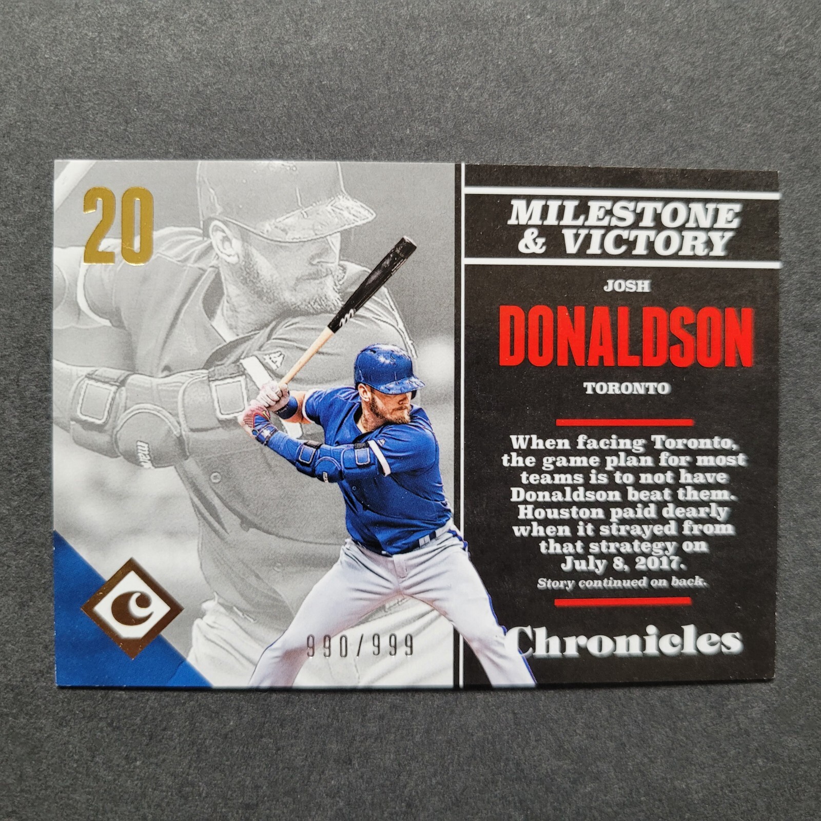 JOSH DONALDSON Gold Card #20 CHRONICLES 2017 PANINI #d 990/999