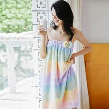Damen Badetuch Flanell Saunatuch Bademantel Duschtücher Regenbogen Badekleid