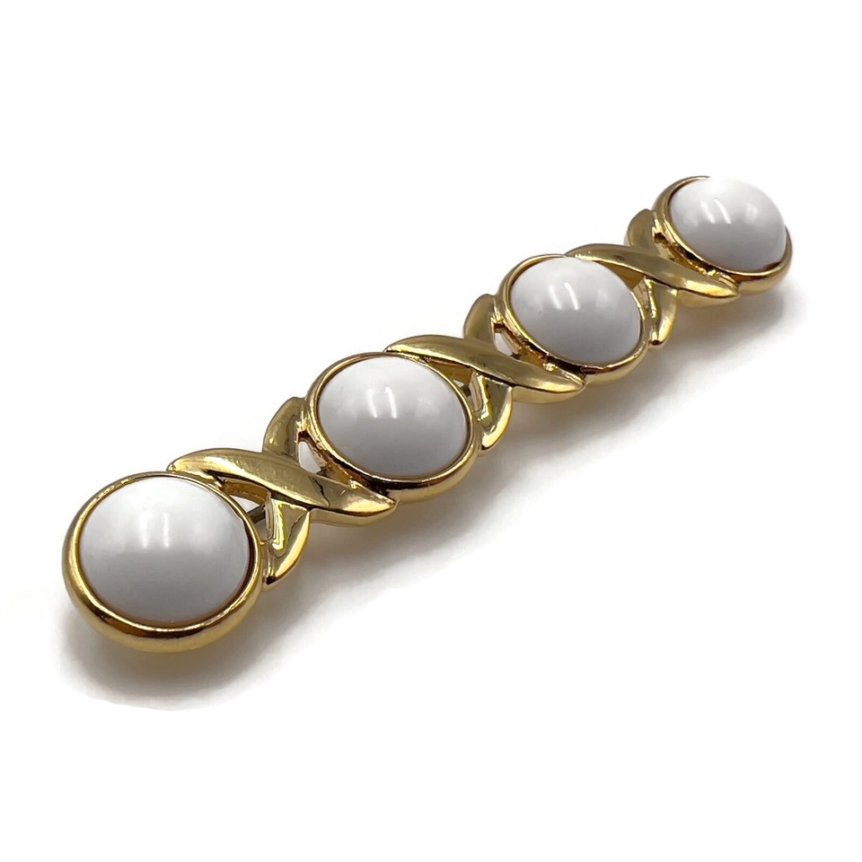 Gold Tone X's White Acrylic Cabochons O's Bar Fashion Brooch Pin eBay