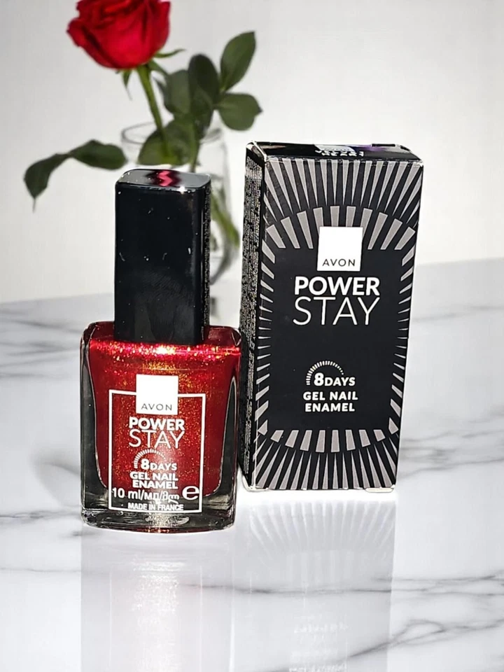 Avon Power Stay Gel Nagellack 8 Tage Farbe Velvet Heart Glimmer Rot Gold Vamp - Bild 3 von 4
