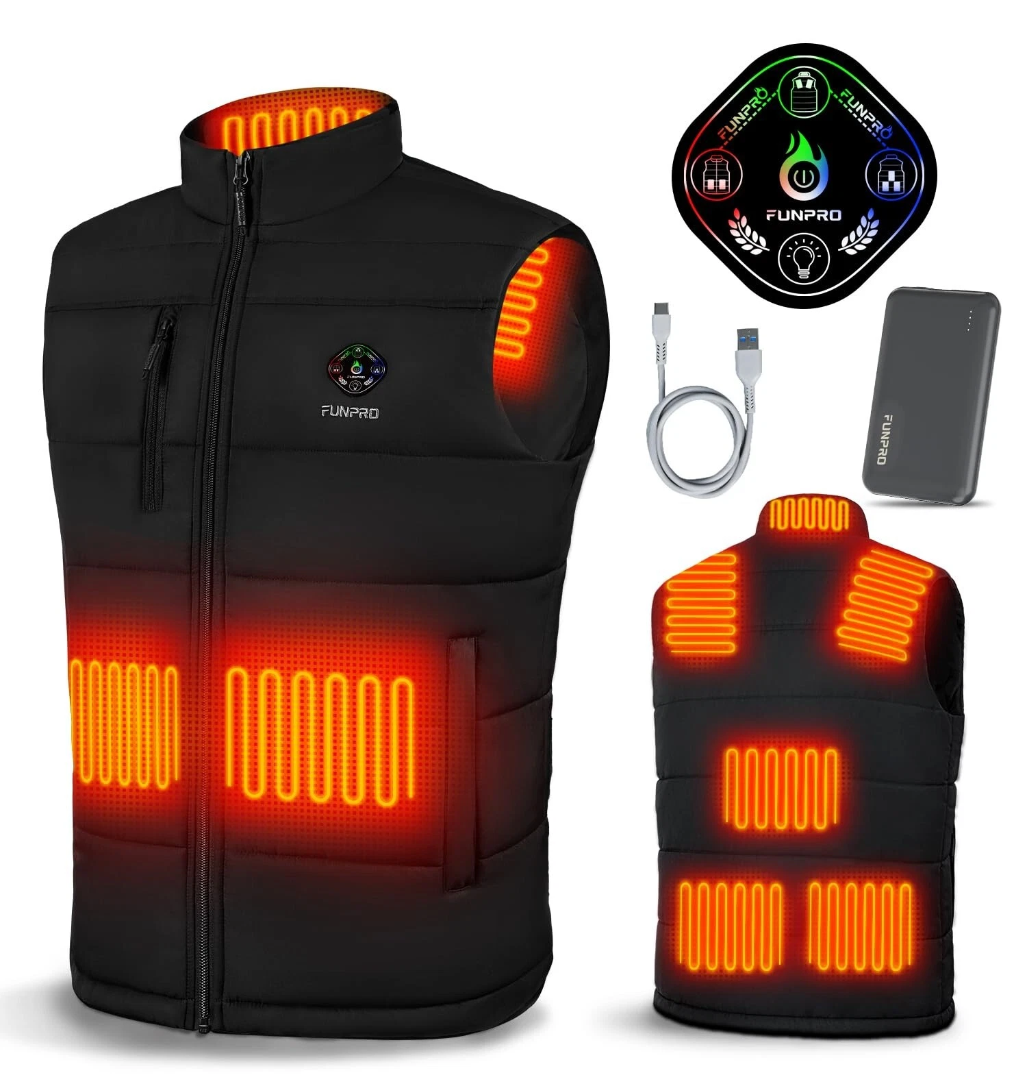 Heated Vest Lightweight Heated Jacket Windproof Waterproof for Women Men Black