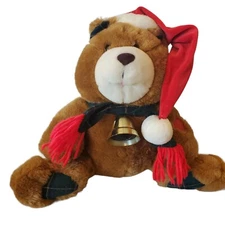 Vintage 90s Christmas Musical Jingle Bells Plush Teddy Bear Stuffed Animal 11"
