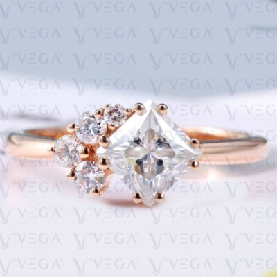 3.30crt Princess Cut Natural Mine Moissanite Engagement Ring Solid 14K Rose Gold