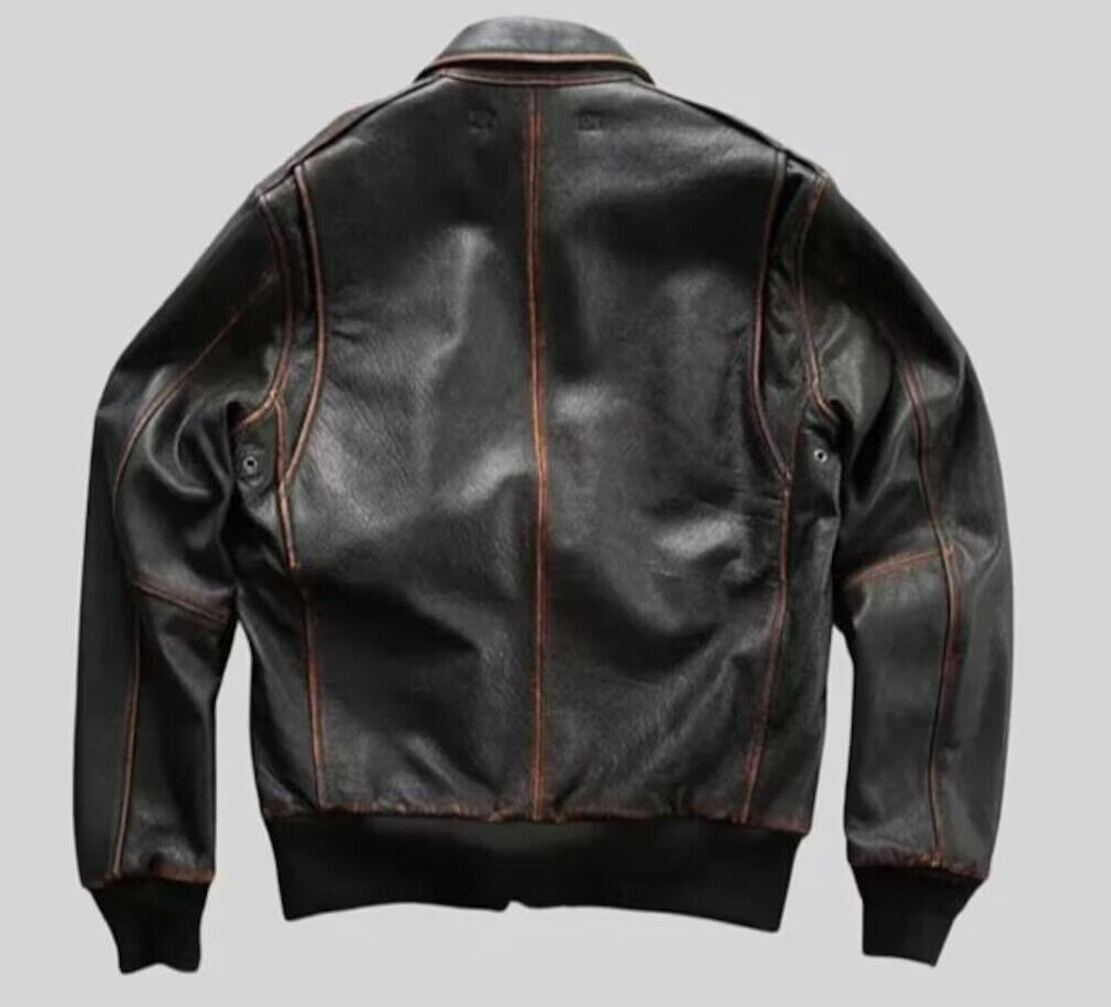 Mens Vintage Brown A2 Leather Jacket Bomber Aviator Distressed Military