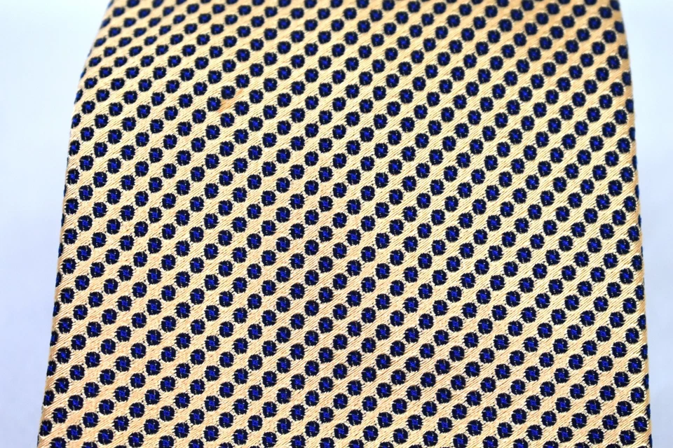 Gravata de seda pesada Minty Stefano Ricci coleção de luxo ponto azul amarelo pelúcia grossa - Imagem 4 de 4