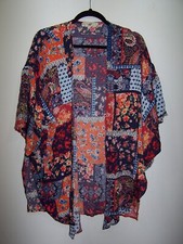 H - Multicolor Patchwork Pattern Boho Kimono Size M