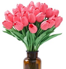 15pcs Tulips Fake Pink Artificial Flowers Real Touch 14" Silk Flower for Home...