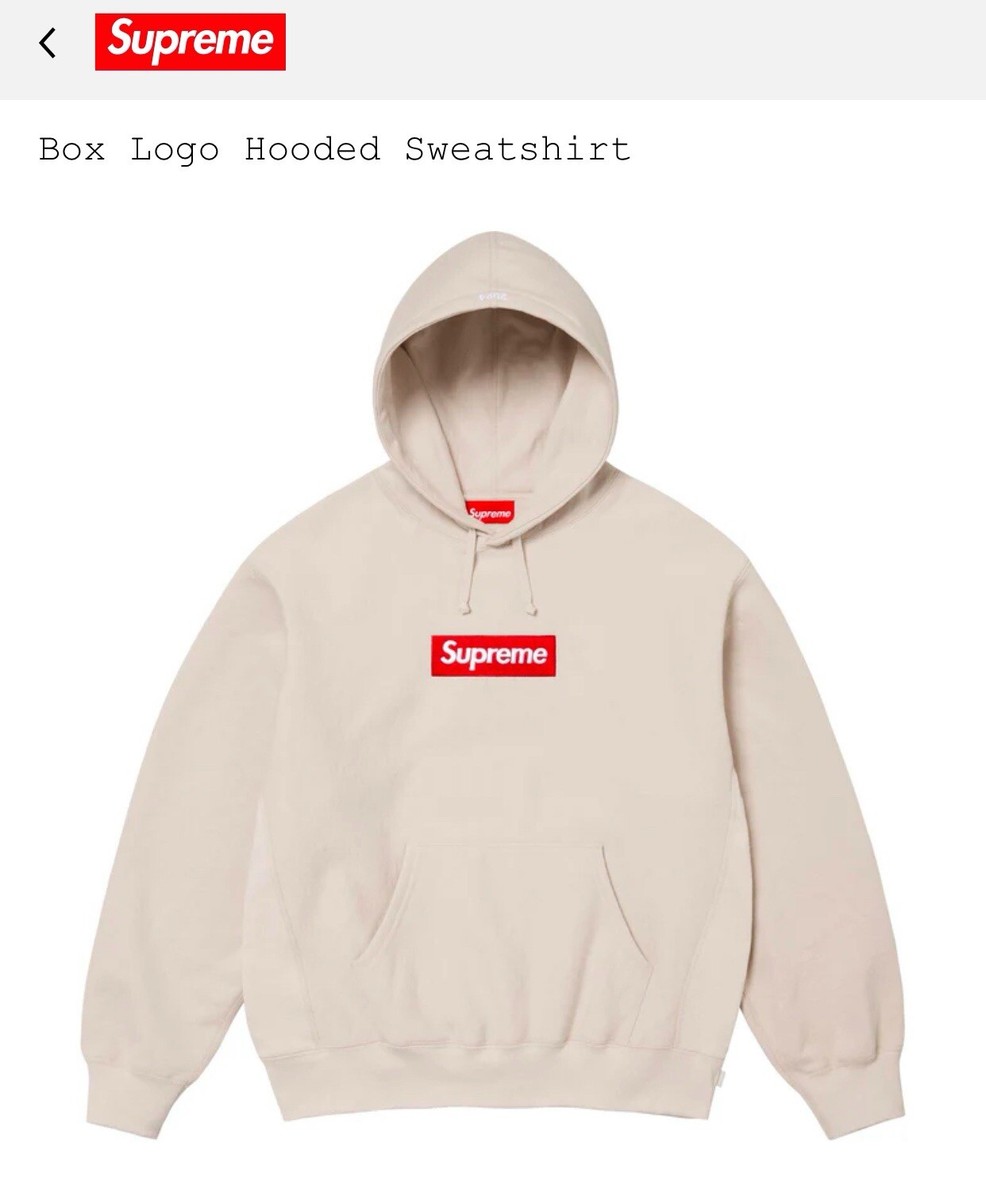 IN HAND Supreme Box Logo Hooded Sweatshirt Stone Ivory FW24 Men's