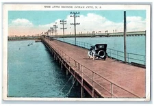 1929 Auto Bridge Classic Car Lake Ocean City New Jersey Vintage Posted Postcard