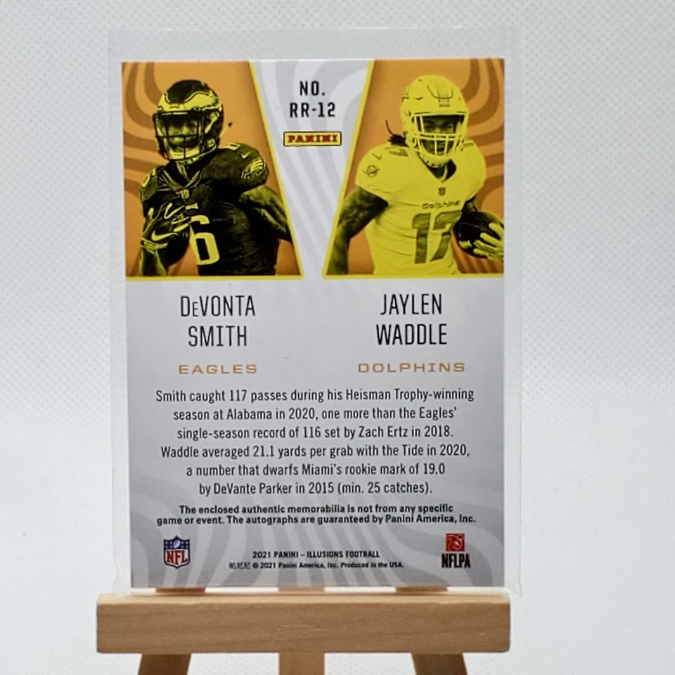 2021 Illusions #RR-12 DeVonta Smith Jaylen Waddle Rookie Patch Auto #8/15 Eagles - Image 2 of 2