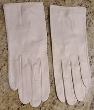 Vtg Meyers Make Size 6.5 Small Leather Gloves 8" Off White Beige Pearly Button