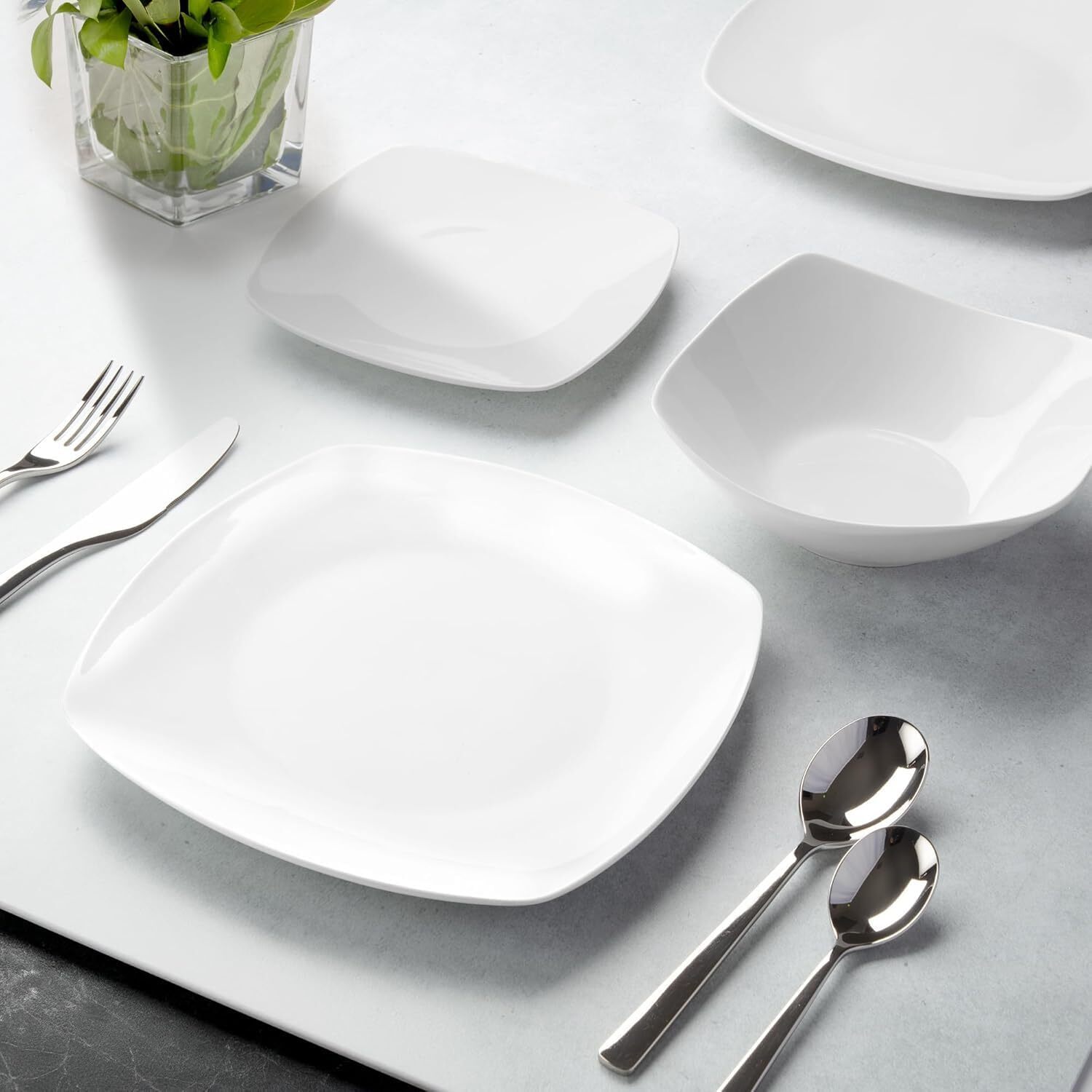 Plate and Bowl Set, 24 Piece Porcelain Dinnerware Set for 6, Pearl White