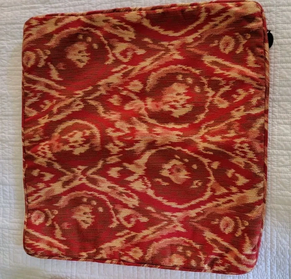 Pier 1 Imports Throw Pillow Covers Pair (2) 17x17 Red Beige Burgundy Tapestry  - Image 3 of 4