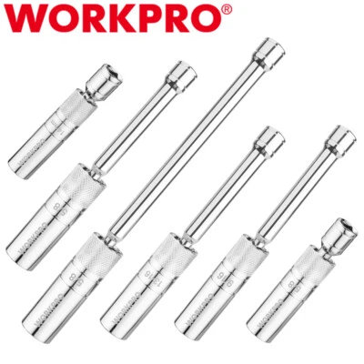 WORKPRO 6PCS Magnetic Swivel Spark Plug Socket Set 12PT 9/16"-13/16" 14MM Socket