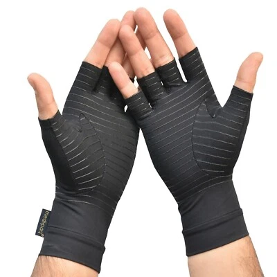 GREAT IDEAS Copper Compression Gloves Anti Arthritis Pain Relief Fingerless Hand Support UK