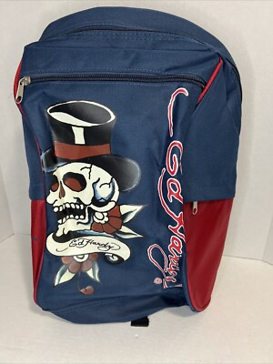 Don Ed Hardy Designs Small Backpack Red Blue Skull Top hat  display picture 2